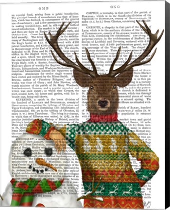 Framed Deer in Christmas Sweater with Snowman Print