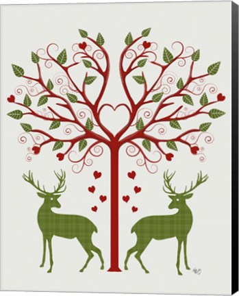 Framed Christmas Des - Deer and Heart Tree, On Cream Print