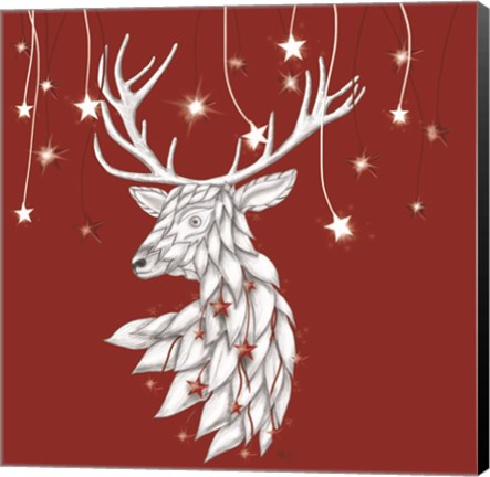 Framed White Deer and Hanging Stars Print