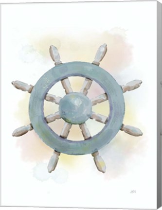 Framed Watercolor Ship&#39;s Wheel Print