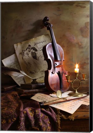 Framed Still Life With Violin Print