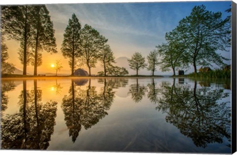 Framed Mount Fuji Reflected In Lake , Japan Print