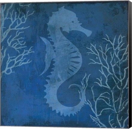 Framed Navy Sea horse Print