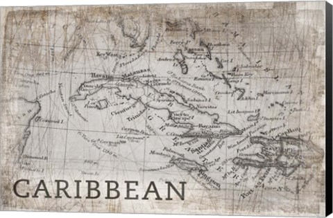 Framed Carribean Map White Print