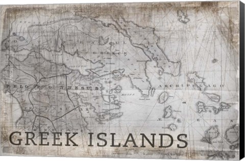 Framed Greek Islands Map White Print