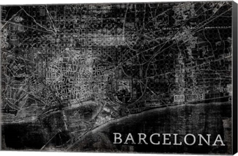 Framed Map Barcelona Black Print