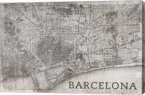 Framed Map Barcelona Beige Print