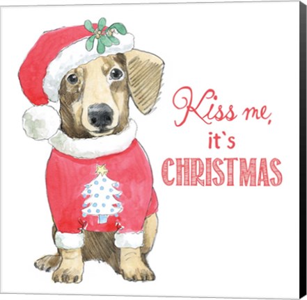 Framed Glamour Pups Christmas III Kiss Me Print