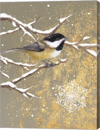 Framed Winter Birds Chickadee Color Print