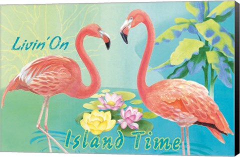 Framed Island Time Flamingo I Print