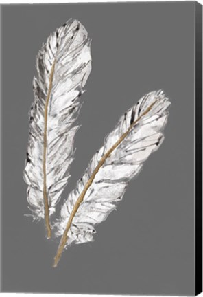 Framed Gold Feathers IV on Grey Print