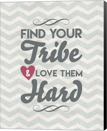 Framed Find Your Tribe - Blue Chevron Pattern Print