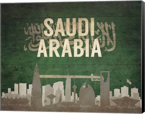 Framed Riyadh, Saudi Arabia - Flags and Skyline Print