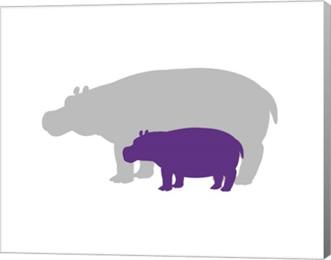 Framed Silhouette Hippo and Calf Purple Print