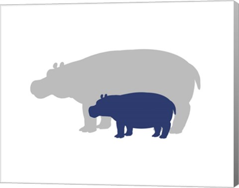 Framed Silhouette Hippo and Calf Navy Print