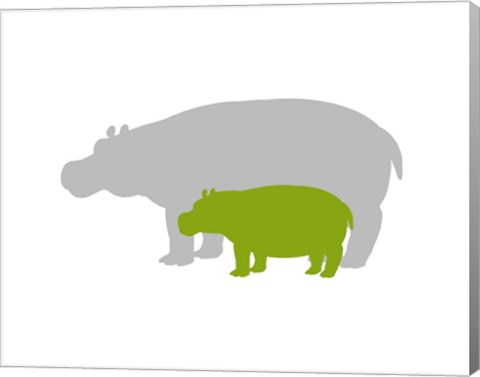 Framed Silhouette Hippo and Calf Green Print