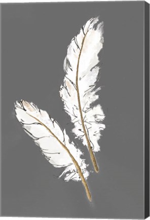 Framed Gold Feathers I on Grey Print