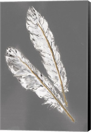 Framed Gold Feathers III on Grey Print