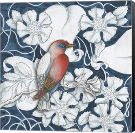 Framed Arts and Crafts Bird Indigo I Print