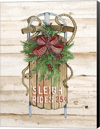 Framed Holiday Sports II on Wood Sleigh Rides Print