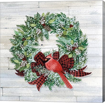 Framed Holiday Wreath I on Wood Print