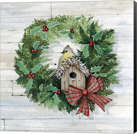 Framed Holiday Wreath III on Wood Print