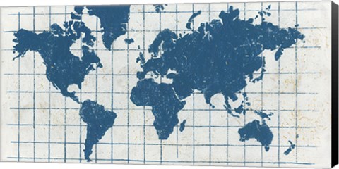 Framed Indigo Gild World Map I Print