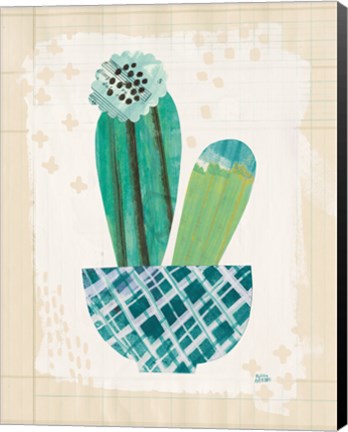 Framed Collage Cactus II on Graph Paper Teal Print