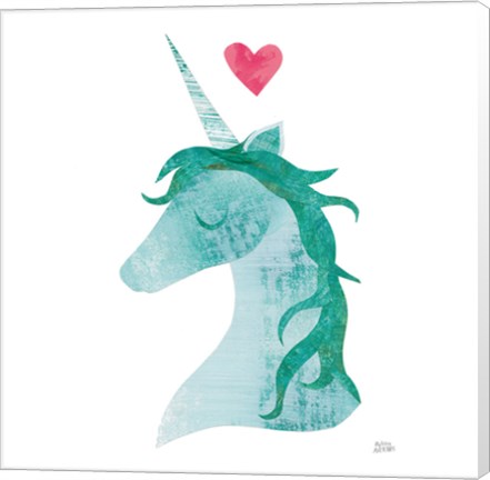 Framed Unicorn Magic II Heart Sq Green Print