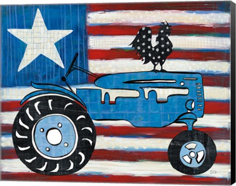 Framed Modern Americana Flag with Tractor Print