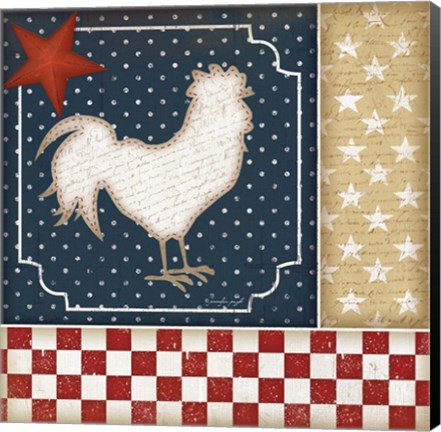 Framed Red White and Blue Rooster I Print