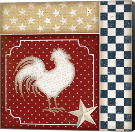 Framed Red White and Blue Rooster IV Print