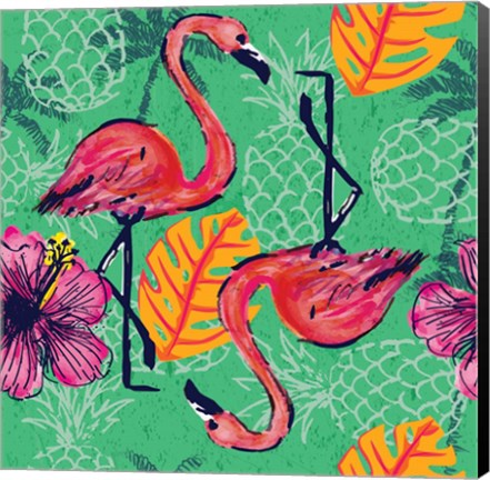 Framed Tropical Flamingo Pattern Print