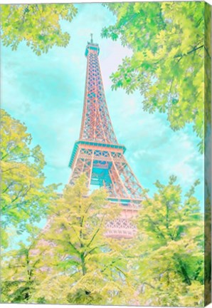 Framed Pastel Eiffel in Trees Print