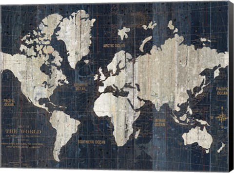 Framed Old World Map Blue Crop Print