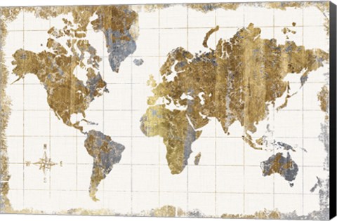 Framed Gilded Map Linen Print