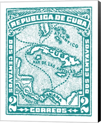 Framed Cuba Stamp XIII Bright Print