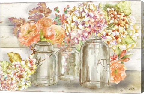 Framed Colorful Flowers in Mason Jar Gold Print