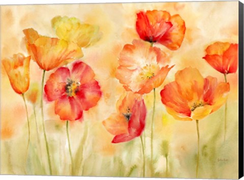 Framed Watercolor Poppy Meadow Spice Landscape Print