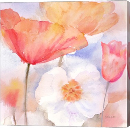 Framed Watercolor Poppy Meadow Pastel I Print