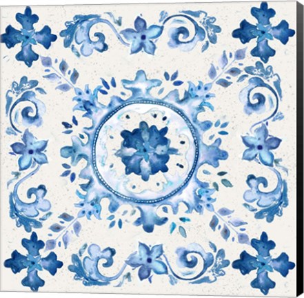 Framed Artisan Medallions White/Blue III Print