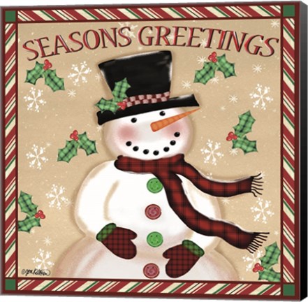 Framed Season&#39;s Greetings Snowmen I Print