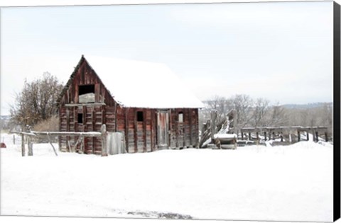 Framed Winter Barn Landscape Print