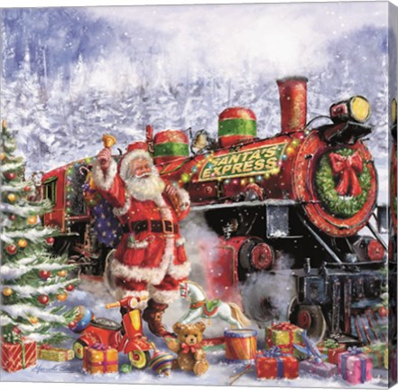 Framed Santa and Red Train Print