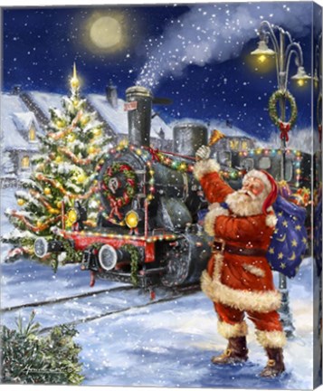 Framed Santa and Black Train Print