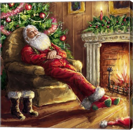 Framed Santa asleep in Chair Print