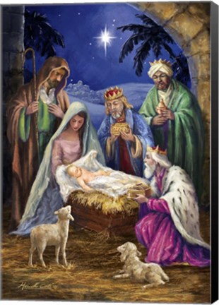 Framed Holy Family with 3 Kings Print