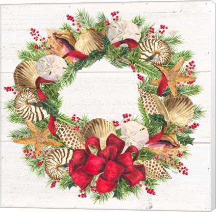 Framed Christmas by the Sea Wreath square Print