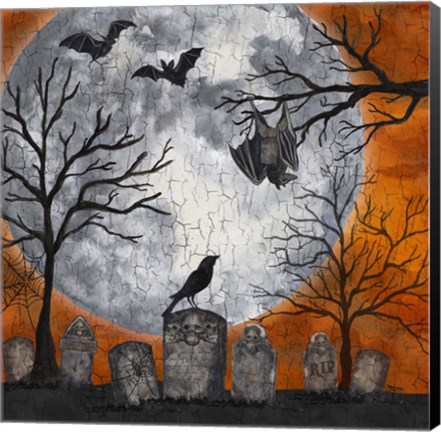 Framed Something Wicked Graveyard I Hanging Bat Print