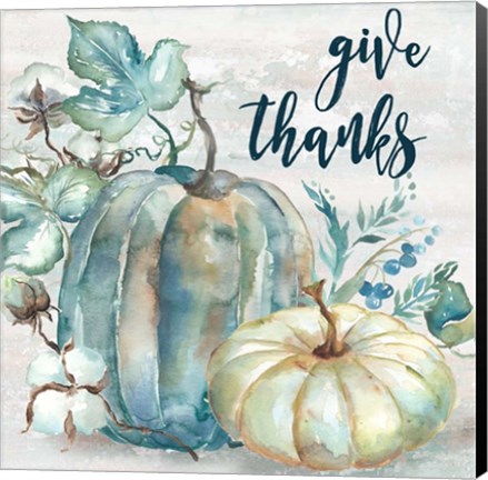 Framed Blue Watercolor Harvest Square Give Thanks Print